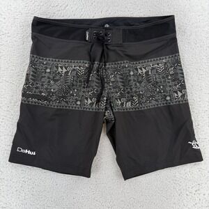 DaHui Board Shorts Mens 36 Black Geometric Surf Swim Trunks Stretch Quick Dry